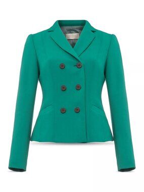 Hobbs Beatrice Double Breasted Jacket Green Blazer Preppy Twee Office UK14 US10